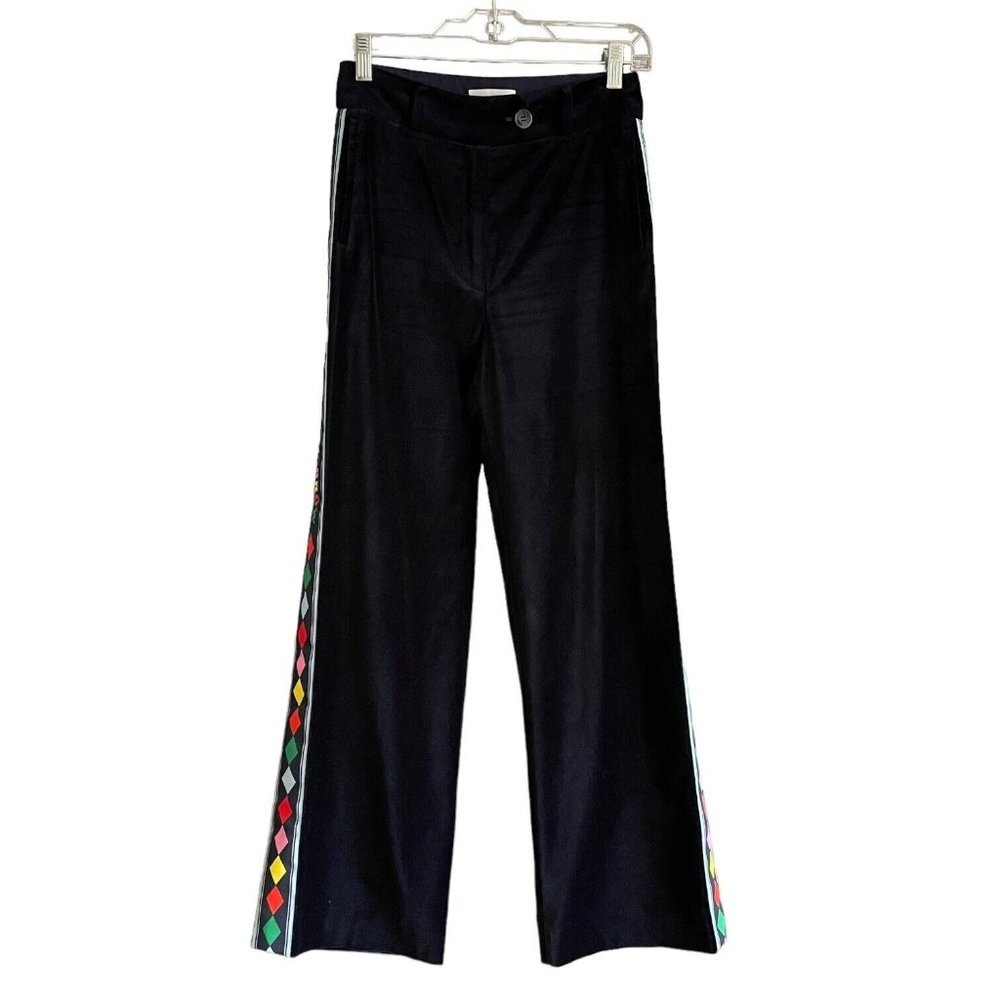 MIRA MIKATI Always Tomorrow Velvet Trousers Dark Navy Blue Straight Leg